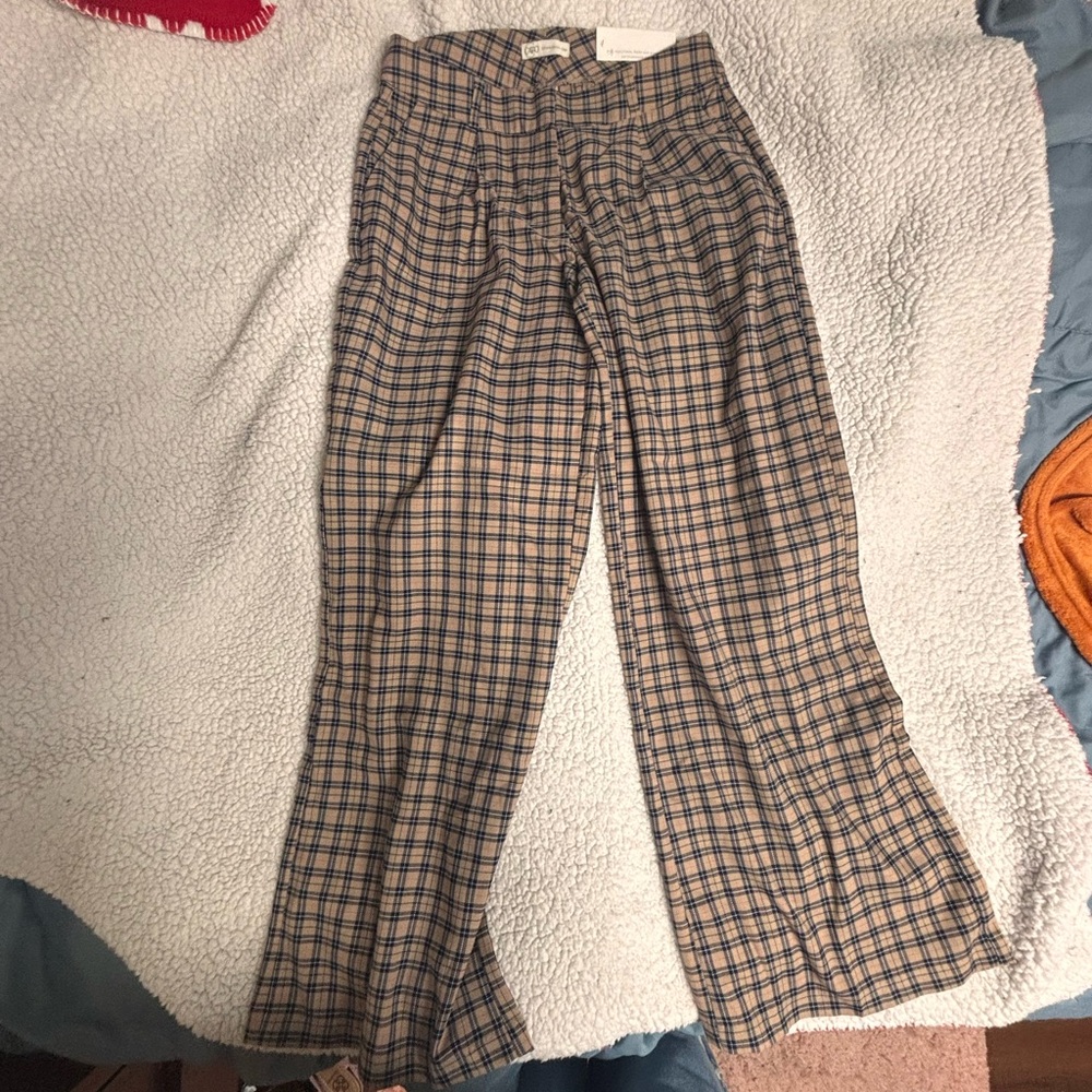 Cato Plaid Boot Cut Pants - Blue and Tan